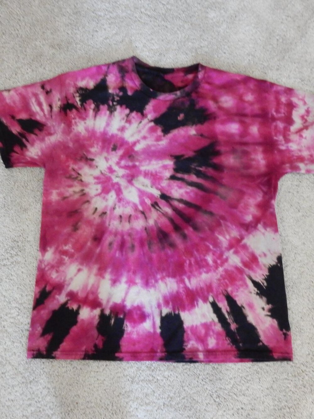 ENDS 9/1 Hot pink and Black ice dye tie dye shirt top L XL tee hippie surf beach